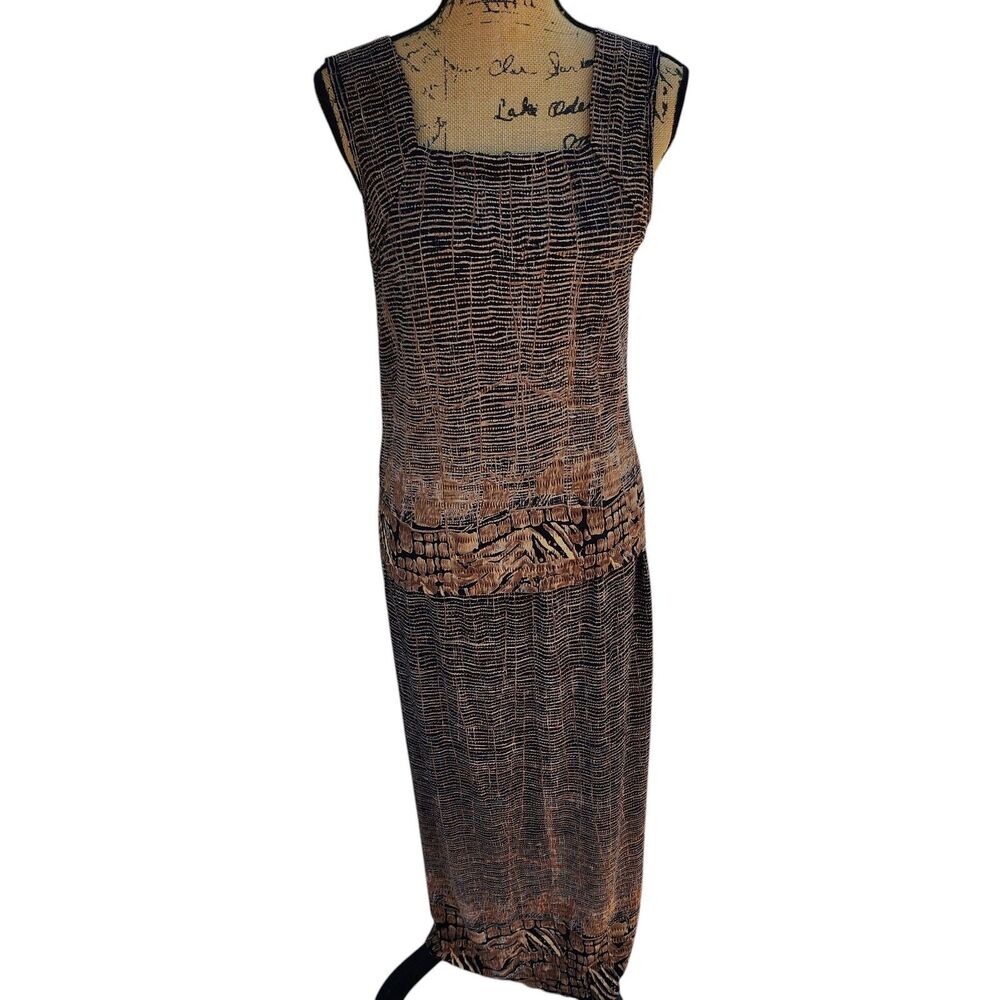 Vintage Pleat Pleat Rafael 2 Piece Crinkle Set Brown Animal Print Size Large